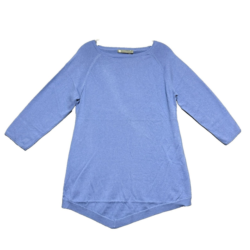 In Cashmere Silk Knit Sweater Womens M Blue Asymmetric Quiet Luxury Minimalist